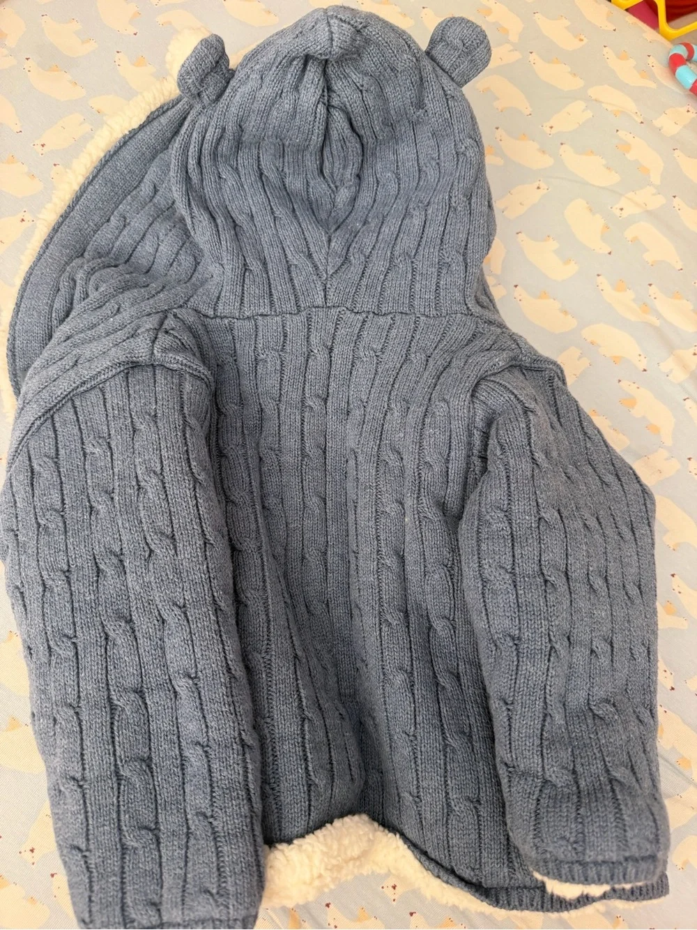 GAP Blue Knit Hooded Jacket with Cream Sherpa Lining